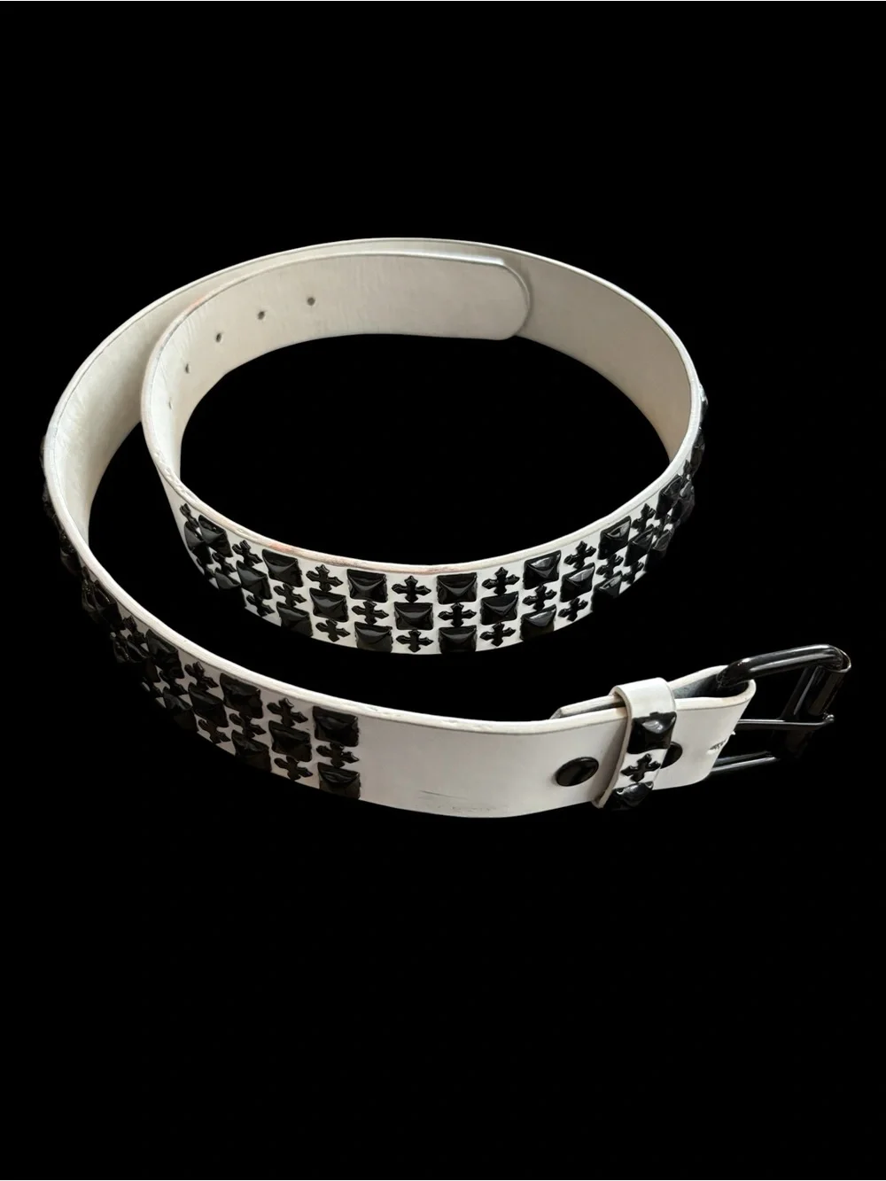 Hot Topic White Faux Leather Belt with Black Buckle